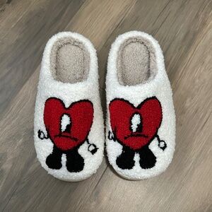 Bad Bunny Red Heart Cozy Fuzzy Slippers 37-38 6.5/7